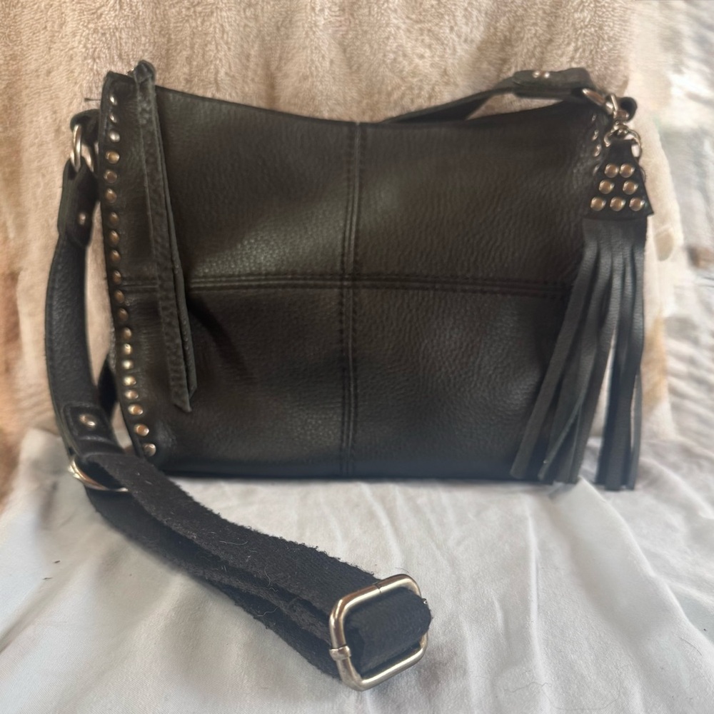 The Sak Black Crossbody Bag with Leather Tassel and Studs